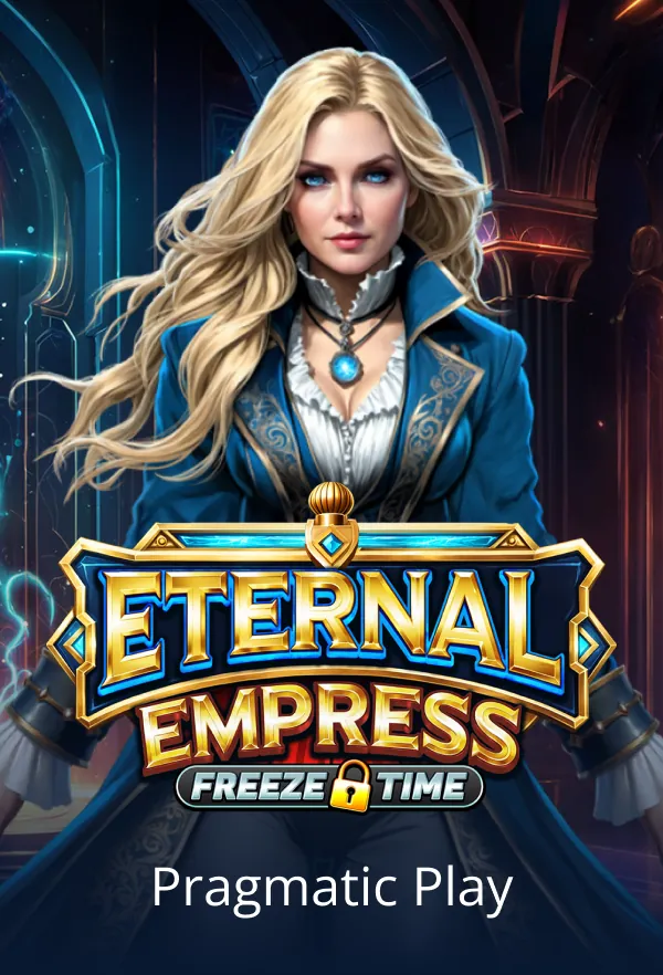 Graphic of "Eternal Empress - Freeze Time" game logo with a female character in regal attire.